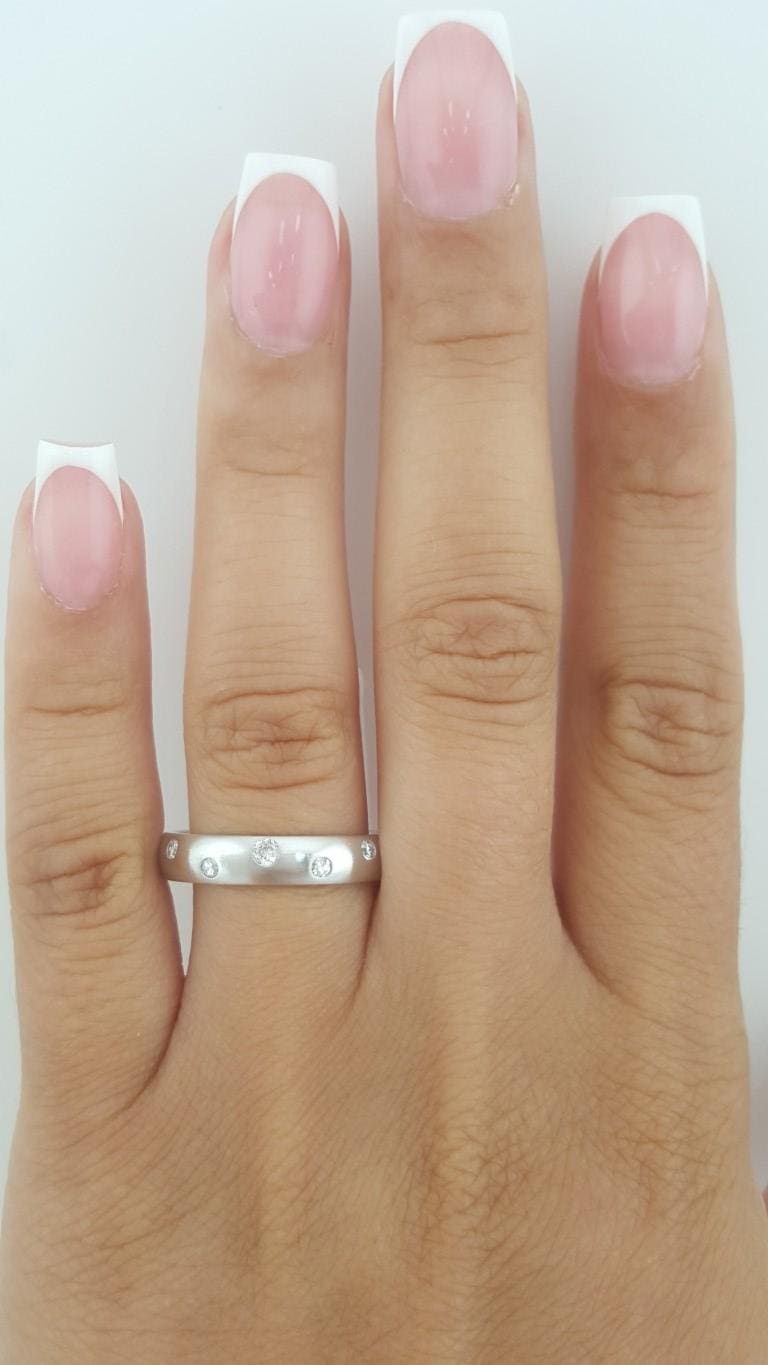 Flush Set Diamond Wedding Band Ring 0.28 ct Brushed 4.3 mm Platinum Retail $2795