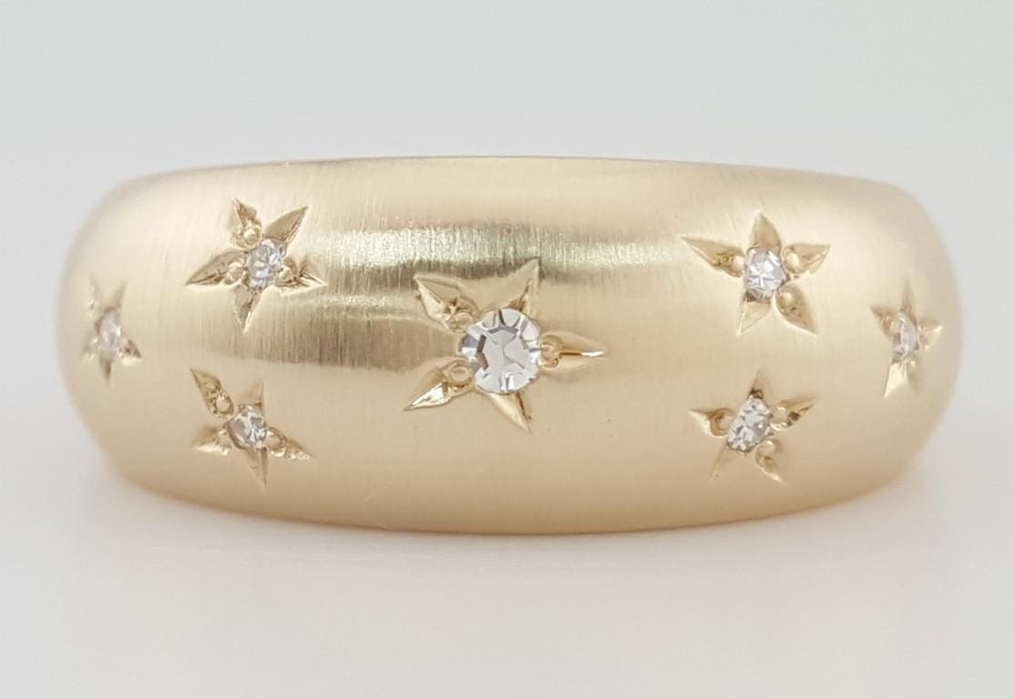 Priscilla Starburst Single Cut Diamond Star Ring 0.08 ct 8 mm 14k Yellow Gold