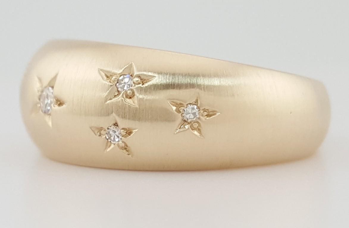 Priscilla Starburst Single Cut Diamond Star Ring 0.08 ct 8 mm 14k Yellow Gold
