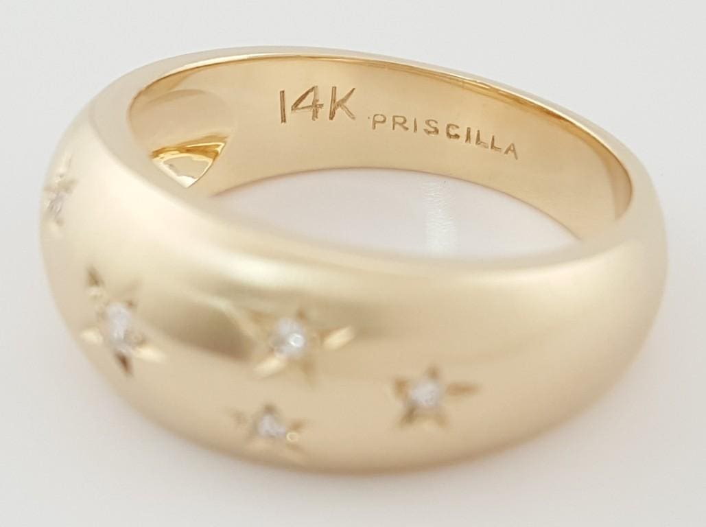 Priscilla Starburst Single Cut Diamond Star Ring 0.08 ct 8 mm 14k Yellow Gold