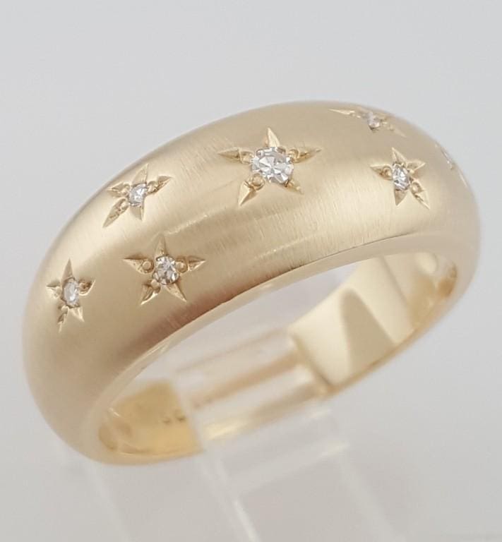 Priscilla Starburst Single Cut Diamond Star Ring 0.08 ct 8 mm 14k Yellow Gold