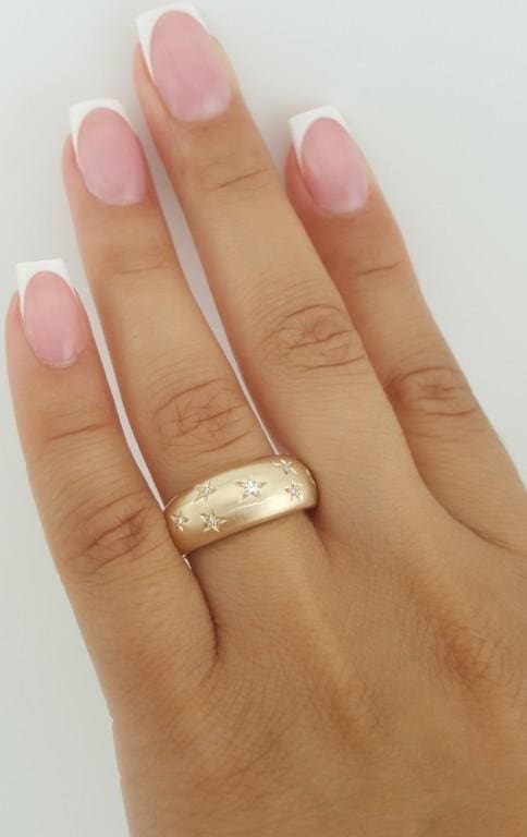 Priscilla Starburst Single Cut Diamond Star Ring 0.08 ct 8 mm 14k Yellow Gold