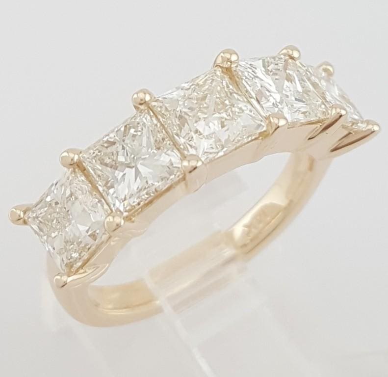 5 Five Stone Princess Cut Diamond Ring 3.67 ct 14k Yellow Gold Retail $8,900
