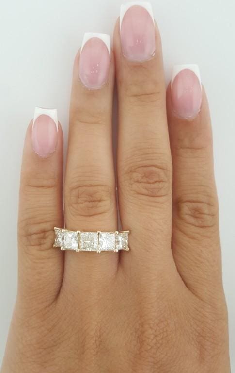 5 Five Stone Princess Cut Diamond Ring 3.67 ct 14k Yellow Gold Retail $8,900