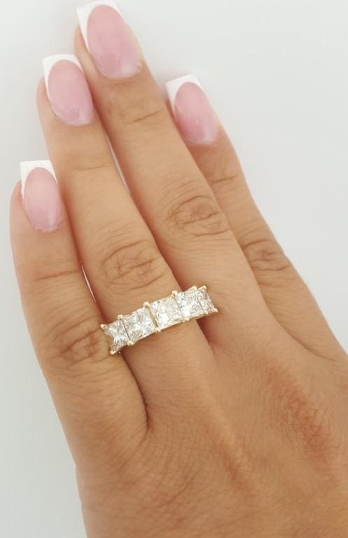 5 Five Stone Princess Cut Diamond Ring 3.67 ct 14k Yellow Gold Retail $8,900