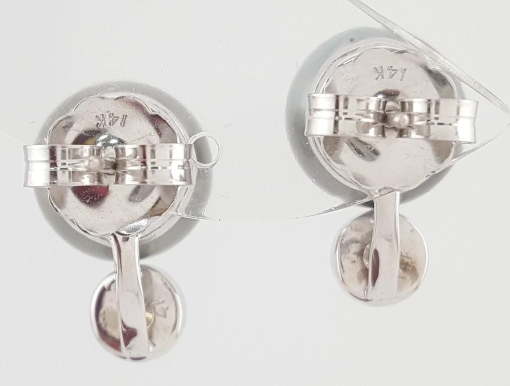 Tahitian Black Pearl Diamond Stud Earrings 12.7mm 0.5 ct 14k White Gold