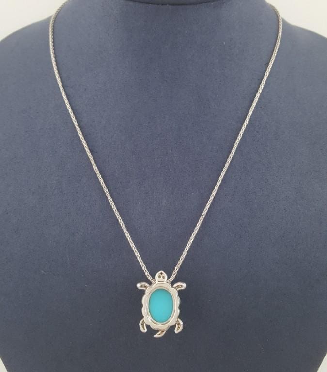 Sea Turtle Diamond Pendant Necklace 0.13 ct 18K White Gold 9.8 Grams Italy