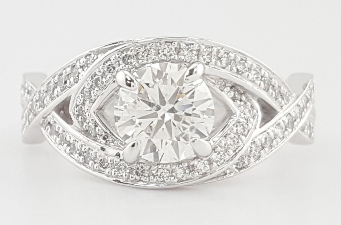 Evil Eye Diamond Halo Crossover Engagement Ring 1.05 ct 14k White Gold Rtl $3K