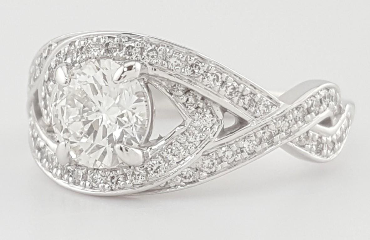 Evil Eye Diamond Halo Crossover Engagement Ring 1.05 ct 14k White Gold Rtl $3K