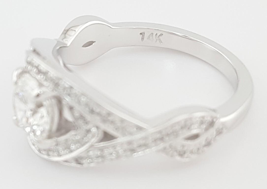 Evil Eye Diamond Halo Crossover Engagement Ring 1.05 ct 14k White Gold Rtl $3K