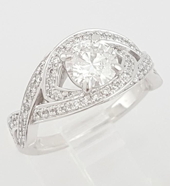 Evil Eye Diamond Halo Crossover Engagement Ring 1.05 ct 14k White Gold Rtl $3K