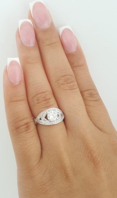 Evil Eye Diamond Halo Crossover Engagement Ring 1.05 ct 14k White Gold Rtl $3K
