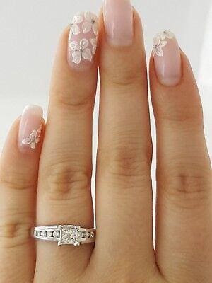 Invisible Set Princess & Round Cut Diamond 0.50ct 14k White Gold Engagement Ring